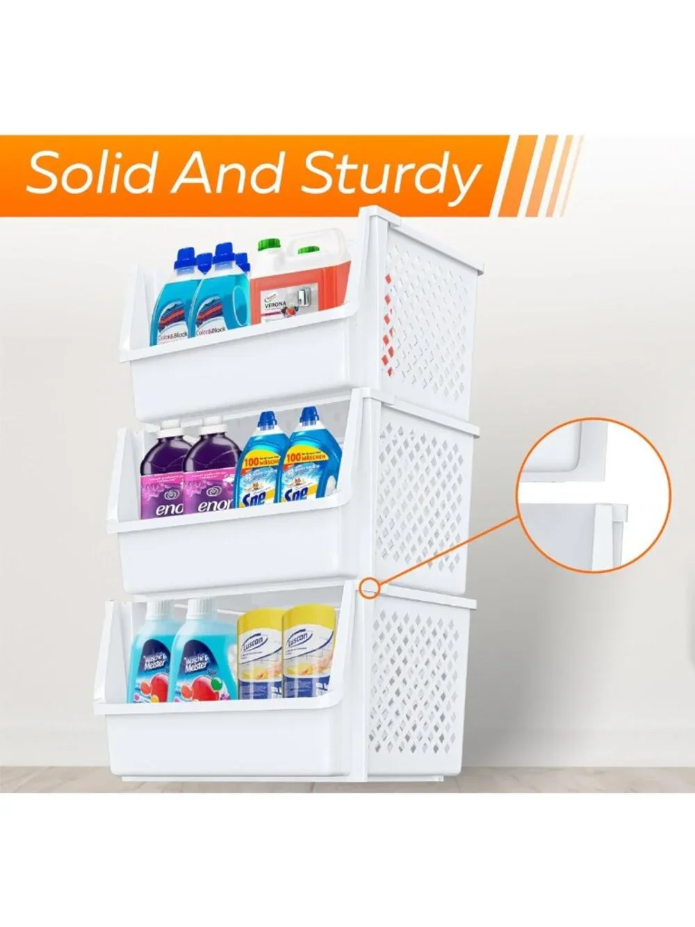 XL Stackable Open Front Storage Bins for Pantry Organization - 6 Pack, White
